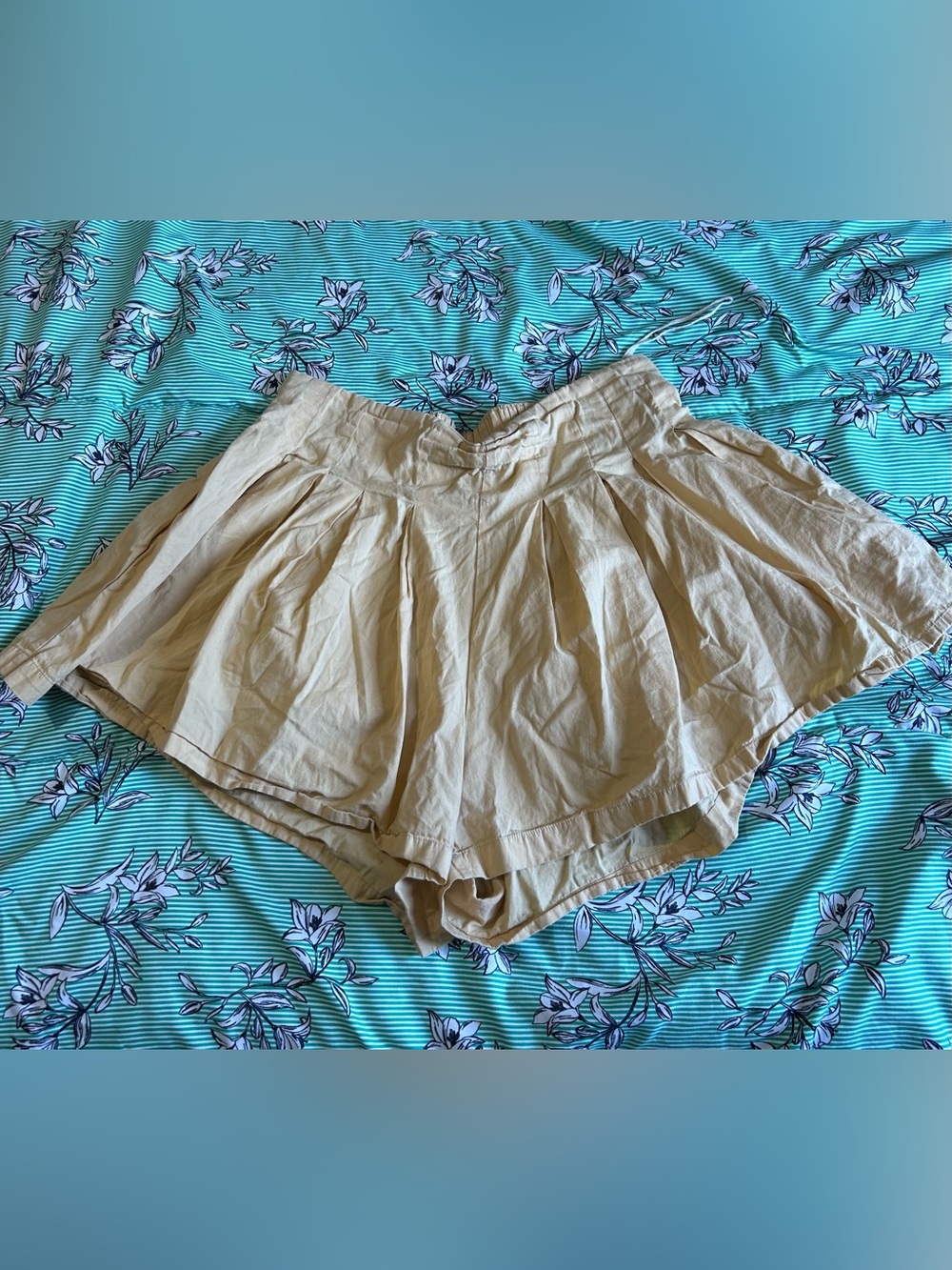 Free People Pleated High-Waist Yellow Tan Shorts
